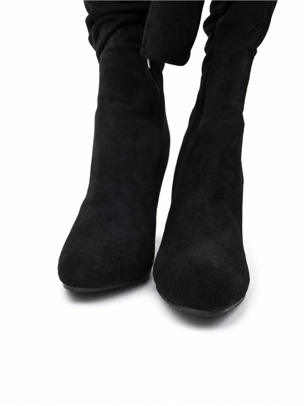 Black Over-the-Knee Stiletto Boots with Ruched Shaft